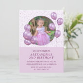 2e verjaardag Uitnodigingen Ballonnen Foto Paarse (Staand voorkant)