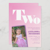 2e verjaardag uitnodigingen Meisje Roze Gradient F (Voorkant / Achterkant)