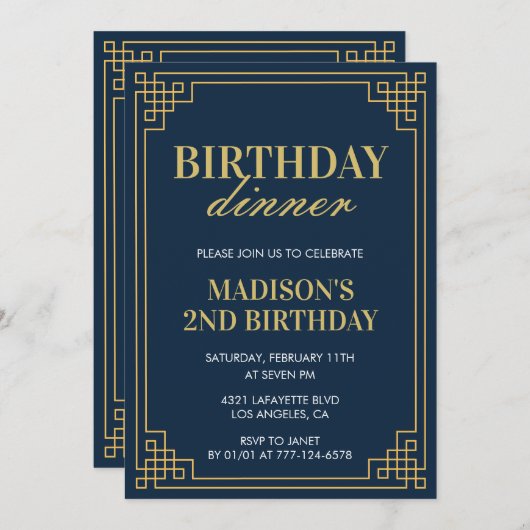 2e verjaardag uitnodigingen Verjaardag diner meisj (Voorkant / Achterkant)