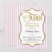 2e verjaardag Uitnodigingsmeisjes Twee jaar roze g Kaart (Voorkant / Achterkant)