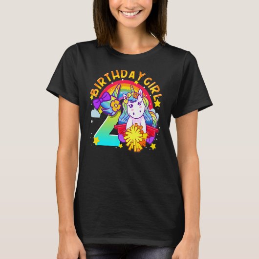 2e verjaardag Unicorn Cheerleader Girl Rainbow Che T-shirt (Voorkant)