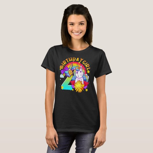 2e verjaardag Unicorn Cheerleader Girl Rainbow Che T-shirt (Voorkant volledig)