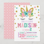 2E VERJAARDAG UNICORN INVITATION SJABLOON KAART (Voorkant / Achterkant)