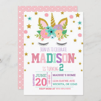 2E VERJAARDAG UNICORN INVITATION SJABLOON KAART