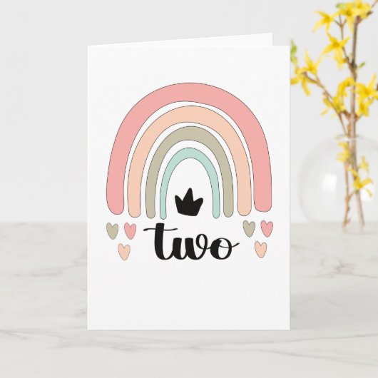 2e verjaardag van de Boho-regenboogpartij Kinder 2 Kaart (Gele Bloem)