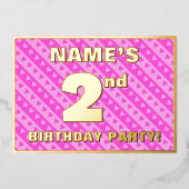 2e verjaardag van de Fun Pink Hearts and Stripes Folie Uitnodiging (Voorkant)