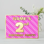 2e verjaardag van de Fun Pink Hearts and Stripes Folie Uitnodiging (Staand Voorkant)