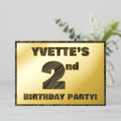 2e verjaardag van de geboorte - Vet, houtkorreltek Folie Uitnodiging (Staand Voorkant)