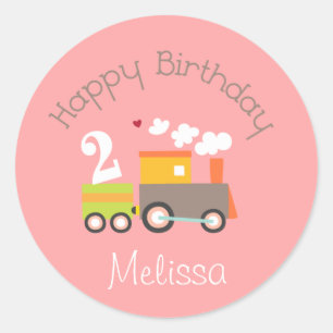2e verjaardag van de "Girl Train Cupcake Toppers" Ronde Sticker