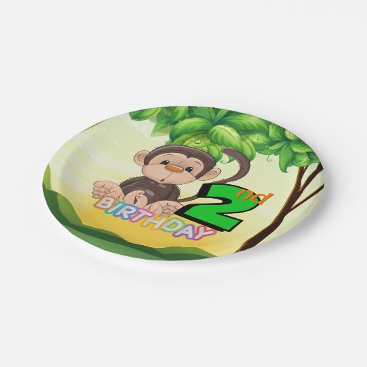 2e verjaardag van de Monkey Papieren Bordje (Gekanteld)