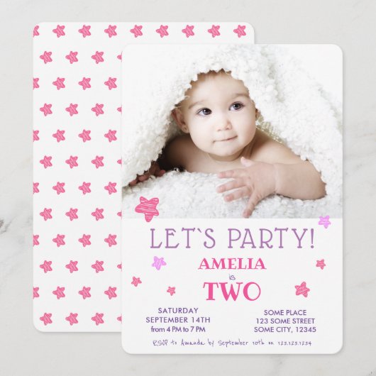 2e verjaardag van de opnodiging van de roze Stars Kaart (Voorkant / Achterkant)