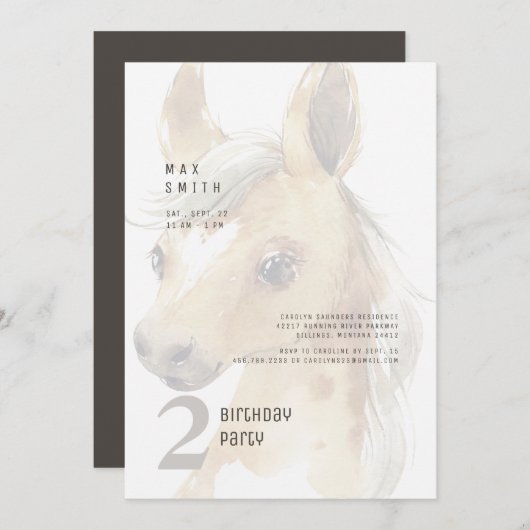 2e verjaardag van de Pony van de Waterverf van de  Kaart (Voorkant / Achterkant)