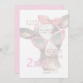 2e verjaardag van de roze Koe roze Kaart (Voorkant / Achterkant)