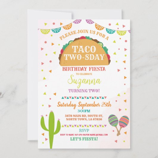 2e verjaardag van de Taco Fiesta Birthday Party Me Kaart (Voorkant)