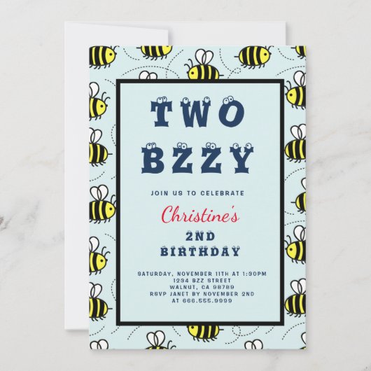 2e verjaardag van de Tweede Bee Birthday Party Kaart (Voorkant)