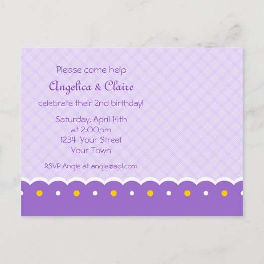 2e verjaardag van het Briefkaart van de Uitnodigin (Achterkant)