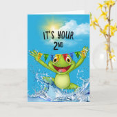 2e verjaardag van het pompen van kikker in water kaart (Gele Bloem)
