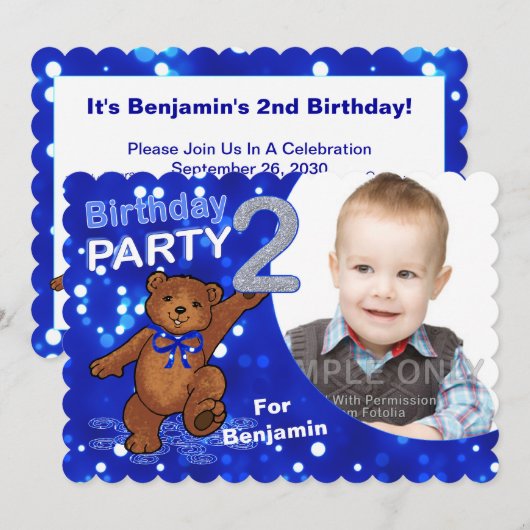 2e verjaardag van Teddy Bear Party - Aangepaste fo Kaart (Voorkant / Achterkant)