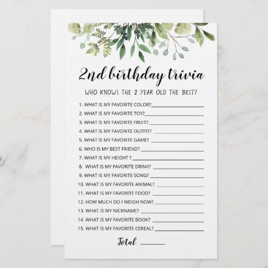 2e verjaardag van Trivia editable game (Voorkant / Achterkant)