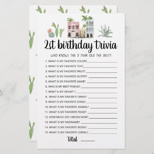 2e verjaardag van Trivia editable game (Voorkant / Achterkant)