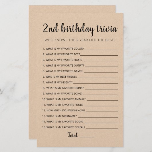 2e verjaardag van Trivia editable game (Voorkant / Achterkant)