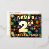 2e verjaardag: Vet, kleurrijk vuurwerk Folie Uitnodiging Briefkaart (Voorkant / Achterkant)