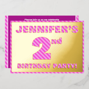2e verjaardag: Vet, vun, roze band # 2 Folie Uitnodiging