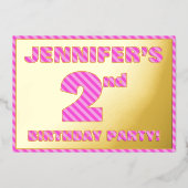 2e verjaardag: Vet, vun, roze band # 2 Folie Uitnodiging (Voorkant)