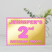 2e verjaardag: Vet, vun, roze band # 2 Folie Uitnodiging (Staand Voorkant)