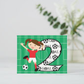 2e verjaardag Voetbal Meisje Rood en Wit Briefkaart (Staand voorkant)