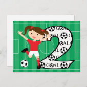 2e verjaardag Voetbal Meisje Rood en Wit Briefkaart (Voorkant / Achterkant)