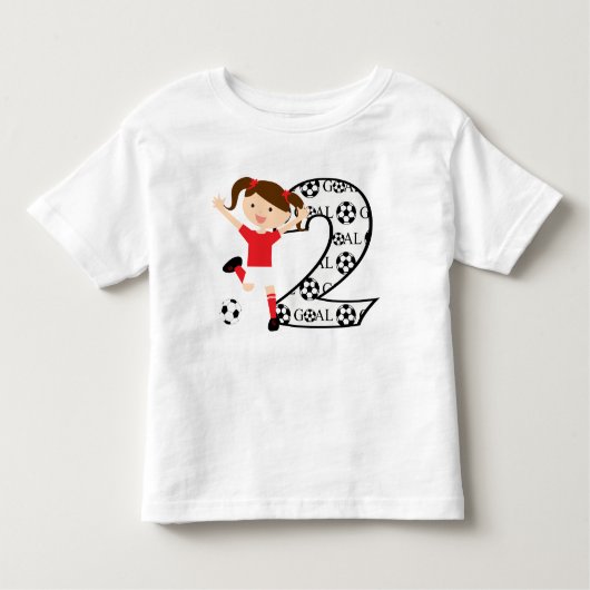 2e verjaardag Voetbal Meisje Rood en Wit Kinder Shirts (Voorkant)
