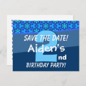 2e verjaardag voor jongen Save the Date Blue V07A Aankondigingskaart (Voorkant / Achterkant)