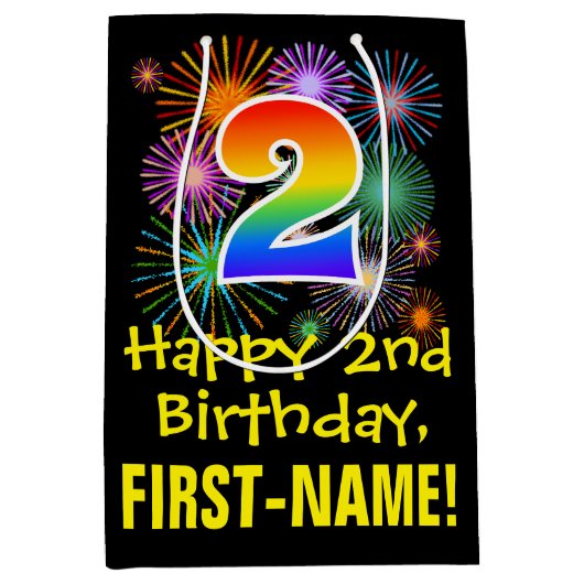 2e verjaardag: Vuurwapenpatroon en regenboog 2 Medium Cadeauzakje (Voorkant)