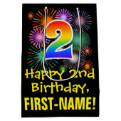 2e verjaardag: Vuurwapenpatroon en regenboog 2 Medium Cadeauzakje (Achterkant)