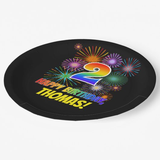 2e verjaardag: Vuurwapenpatroon en regenboog 2 Papieren Bordje (Gekanteld)