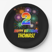 2e verjaardag: Vuurwapenpatroon en regenboog 2 Papieren Bordje (Voorkant)