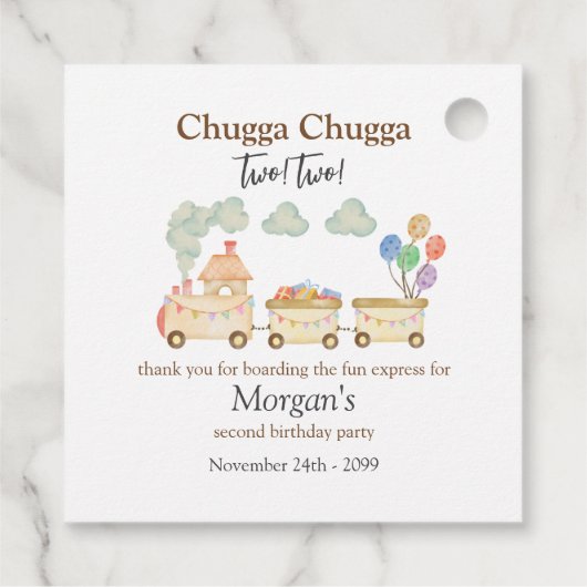 2e Verjaardag Waterverf Brown Train Fun Express Bedankjes Labels (Achterkant)