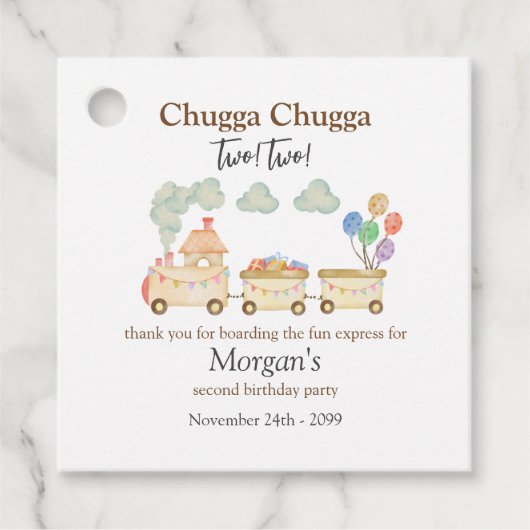 2e Verjaardag Waterverf Brown Train Fun Express Bedankjes Labels (Voorkant)
