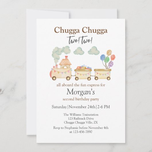 2e Verjaardag Waterverf Brown Train Fun Express Kaart (Voorkant)