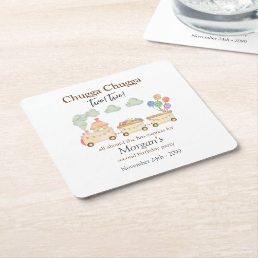 2e Verjaardag Waterverf Brown Train Fun Express Kartonnen Onderzetters (Schuin)