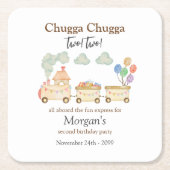 2e Verjaardag Waterverf Brown Train Fun Express Kartonnen Onderzetters (Voorkant)