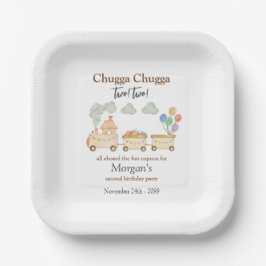 2e Verjaardag Waterverf Brown Train Fun Express Papieren Bordje