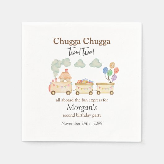 2e Verjaardag Waterverf Brown Train Fun Express Servet (Voorkant)