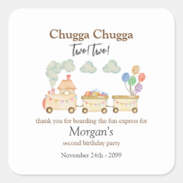 2e Verjaardag Waterverf Brown Train Fun Express Vierkante Sticker
