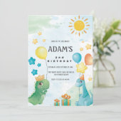 2e Verjaardag Waterverf Dinosaurussen Thema Kaart (Staand voorkant)