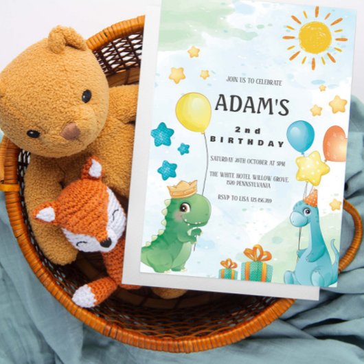 2e Verjaardag Waterverf Dinosaurussen Thema Kaart