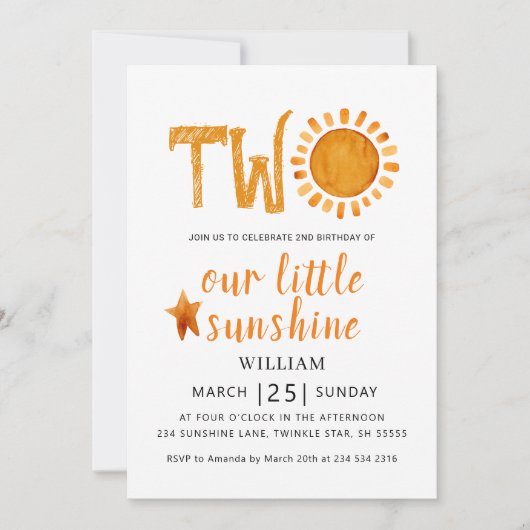 2e verjaardag Waterverf Happy Yellow Sunshine Kaart (Voorkant)