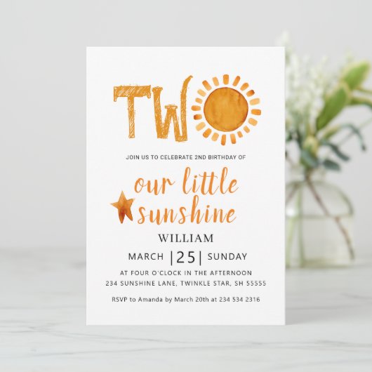 2e verjaardag Waterverf Happy Yellow Sunshine Kaart (Staand voorkant)