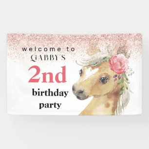 2e verjaardag Waterverf roze Pony Spandoek